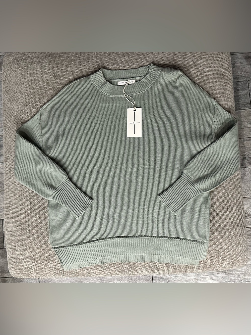moon & madison Light Sage Ribbed Crewneck Sweater